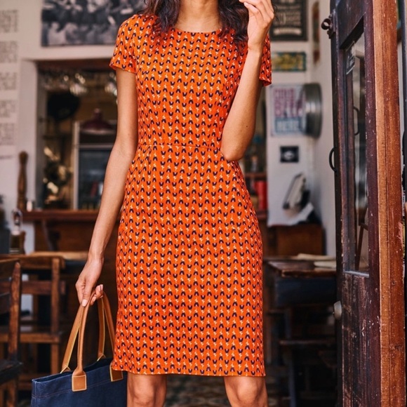Boden Phoebe Jersey Tulip Dress Short Sleeve Pullover Floral Orange Navy Size 8L - Picture 1 of 15